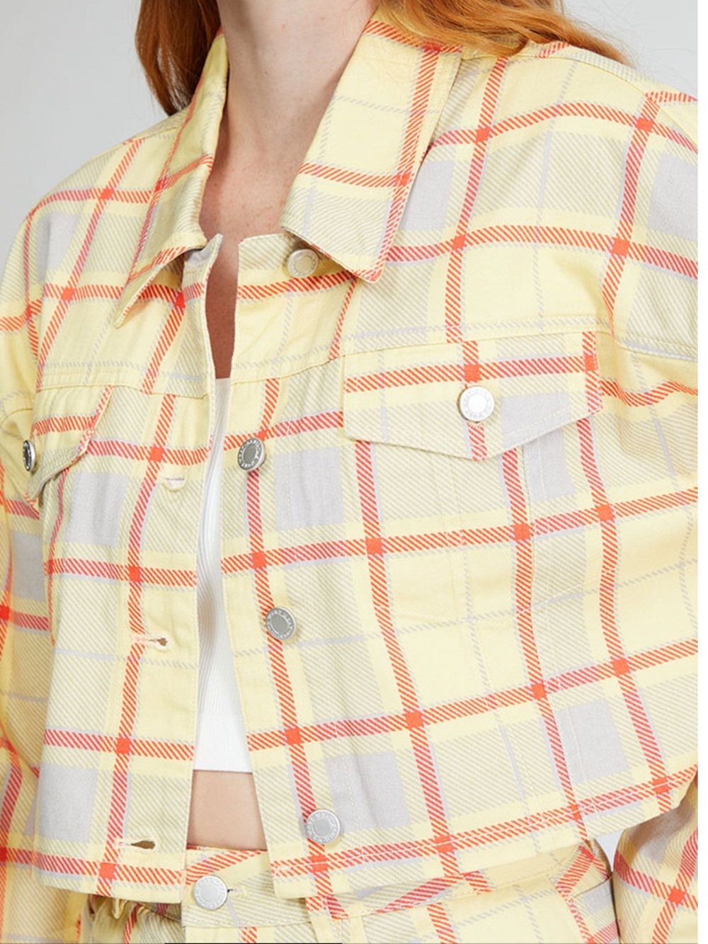 Revolve WeWoreWhat Yellow Garden Glade Plaid Cropped Jacket XS/S - Picture 3 of 10